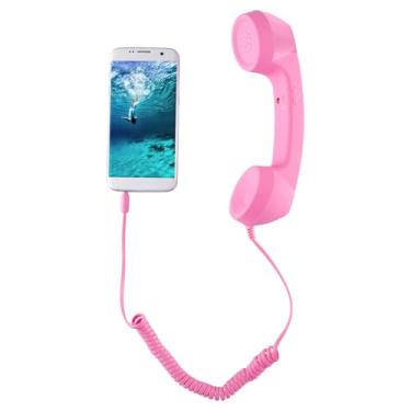 Imagem de Ukcoco Aparelho telefônico universal retrô de 3,5 mm, segurando um celular para telefone, receptores antiradiação para telefone (rosa)