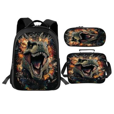 Imagem de Conjunto de mochilas escolares Trimety Dinosaur com lancheira e estojo de lápis