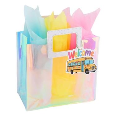 Imagem de VUOJUR Bolsa de presente pequena de volta às aulas 2025 com papel de seda e etiqueta de presente de ônibus escolar