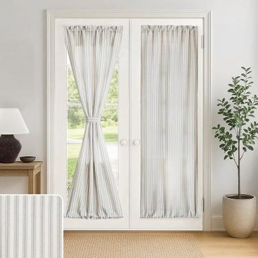 Imagem de Cortina de janela de porta listrada taupe para janela de vidro de 182 cm de comprimento