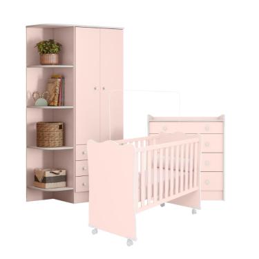 Imagem de Jogo Completo Quarto De Bebê Arica Rosa Acetinado
