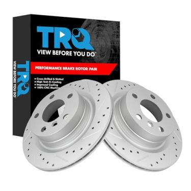 Imagem de TRQ Conjunto de rotores de freio traseiro de desempenho premium G-Coated Slotted X Drilled Compatível com 14-16 228i 15-16 228i xDrive 17-20 230i 230i xDrive 13-18 320i 14-18 328d 12-15 328i 14-15
