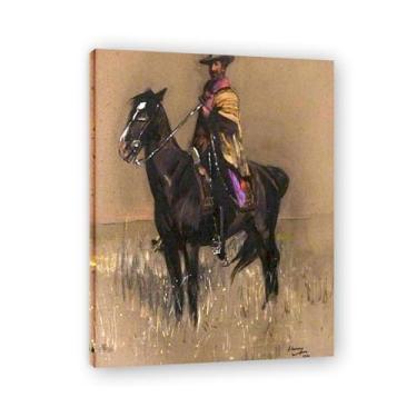 Imagem de Riding His Argentine Pony John Lavery Irish Realist Portrait & War Scenes Impressão em tela – Arte de parede vintage para casa emoldurada 30 x 39 cm