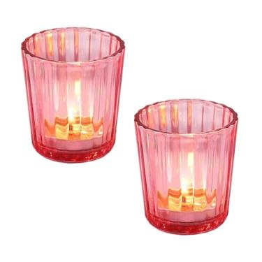 Imagem de 2 peças de castiçais votivos, suporte de vela de vidro rosa, suporte de vela tealight canelado, castiçais vintage a granel para casamento, feriado, festa. Aniversário, decoração de mesa de jantar