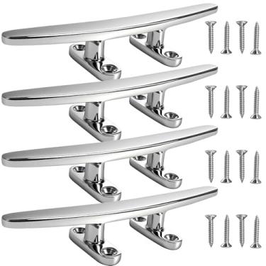 Imagem de VEITHI Chuteiras de doca de barco de aço inoxidável 316 de 20,32 cm, travas de doca de barco com base aberta, grampo de barco com ferragens, grampo de corda para barco/gancho de amarração de