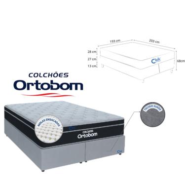 Imagem de Conjunto King Colchão Ortobom Elegant Molas Ensacadas + Base Box Suede Bipartido Blindado 193x203x68