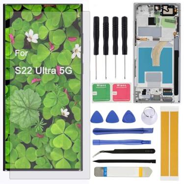 Imagem de Substituição de tela para Samsung Galaxy S22 Ultra 5G S908E S908U S908W S908B 17.3 cm Display LCD Touch Screen Digitalizador com Ferramentas de Reparo Moldura Prata