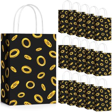 Imagem de Epakh 30 peças de anéis dourados sacos de presente de festa de desenho animado kraft lembrancinhas de aniversário sacos de doces com alça tema de jogo decoração de festa de aniversário para crianças