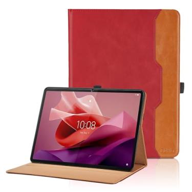 Imagem de Capa para Lenovo Tab P12/Xiaoxin Pad Pro 12,7 polegadas 2023 (TB370FU) - Capa fólio de couro PU com bolso, capa para tablet inteligente despertar/hibernar automaticamente, vermelha
