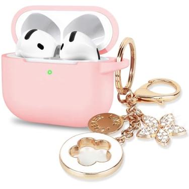 Imagem de Capa para Apple Airpods 4 - VOTILE Airpods 4 capas 2024 capa feminina silicone iPods 4 fones de ouvido acessórios sem fio capas de carregamento menina Bling chaveiro para Airpod iPods 4ª geração -