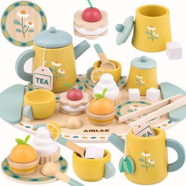 Imagem de Conjunto de chá Airlab Wooden Play Food Toy para meninas de 2 a 6 anos