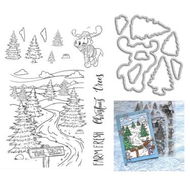 Imagem de Tree Farm Conjunto de carimbos e matrizes de corte transparentes de Natal para fazer papel, moldura de cartão, artesanato