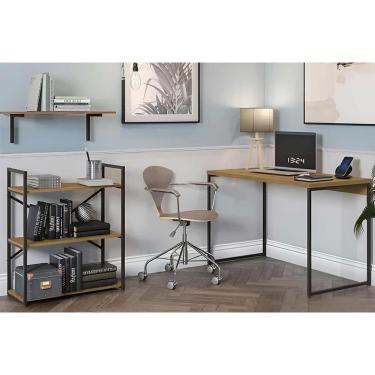 Imagem de Escritório Completo Industrial 3 Peças (1 Escrivaninha + 1 Estante + 1 Prateleira) Freijo/Preto - Kappesberg