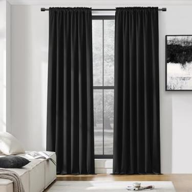 Imagem de DONREN Cortinas blackout extra longas de 274 cm de comprimento para janelas grandes, bolso para varão macio e tocante para sala de estar varrer até o chão para villa (preta, pacote com 2, 137 L x 274