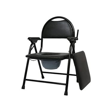 Imagem de Cadeira dobrável para banheiro/chuveiro, cadeira dobrável de cabeceira, balde removível e suporte de descanso de braço, cadeira de vaso sanitário portátil para acampamento, cadeira alternativa de vaso