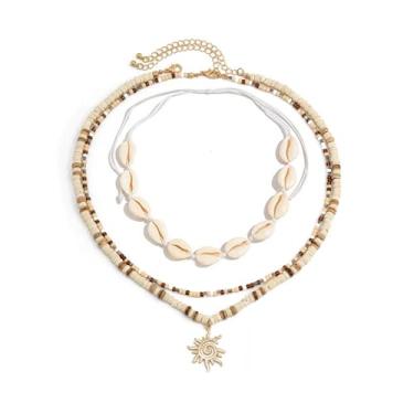 Imagem de Snogisa Colar de concha ajustável para mulheres, colar de férias à beira-mar, colar de verão e praia, essenciais para férias na praia, fantasias de Halloween, acessórios de joias oceânicas para