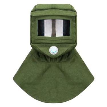 Imagem de Mardatt Touca Para Jato De Areia, Máscara Lona Capacete Com Xale, Proteção Facial Contra Poeira E Vento, Pulverização, Lixamento Pintura, Verde