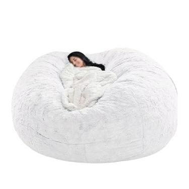 Imagem de Capa de sofá tipo pufe lavável, capa para cadeira, cama e sofá grandes, espreguiçadeira de pele sintética para sala de estar, decoração (sem enchimento)(White,7ft)