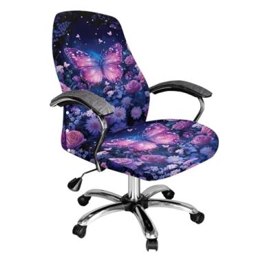 Imagem de Talayituse Capas de cadeira de escritório com estampa de margarida rosa borboleta, capa de cadeira de computador, capa universal para cadeira de chefe moderna, estilo simples, capa para cadeira de
