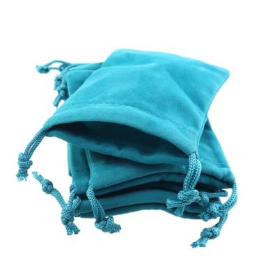 Imagem de ZQIY Bolsa de joias de veludo azul aqua com cordão de 7 x 9 cm, mini bolsa de presente para armazenar lanches, sabonete, cosméticos, vela de chocolate