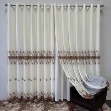 Imagem de Cortina De Voil Linho Bordado Gripir Luxo Com Forro Microfibra 4,00x2,