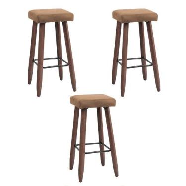 Imagem de Kit 3 Banquetas Altas Quadradas Pés Madeira Modelo Paris - JOTABE, cap