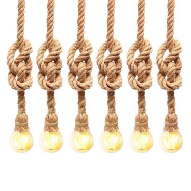 Imagem de Kit 6 Luminária Pendente Design Rustico Retrô Corda Sisal - JKVERAS