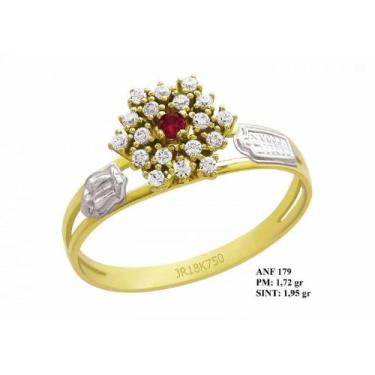 Imagem de Anel de Formatura Flor em Ouro Amarelo e Detalhes em Ouro Branco 18k R