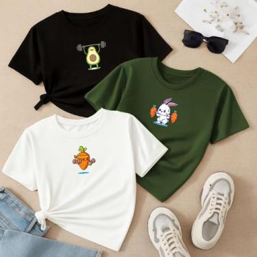 Imagem de Kit com 3 Camisetas Femininas Estampa Animais Fitness Academia Gym Mus