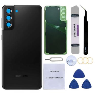 Imagem de Perzework Vidro traseiro de substituição para Samsung Galaxy S21+ Plus 6,7 polegadas 5G com kit de ferramentas de reparo e adesivo pré-instalado (Phantom Black)