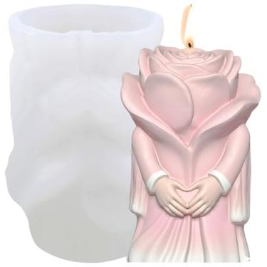 Imagem de XIAOSHUI Molde de vela de casal rosa romântico para amantes, molde de silicone para casal, mãos dadas, moldes de resina para fazer velas de aromaterapia, velas artesanais de argila de polímero de