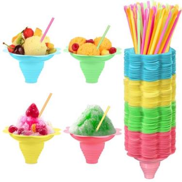Imagem de Snow Cone Cup Boao, 200 unidades de flores coloridas com colher, palha