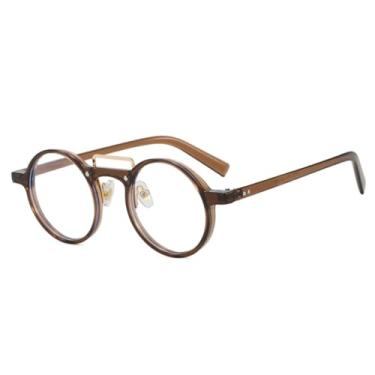 Imagem de HCHES Óculos de sol redondos pequenos da moda, femininos, com lentes degradê, UV400, retrô, rebites, punk, masculino, armação transparente (marrom transparente)