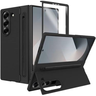 Imagem de Capa para Samsung Galaxy Z Fold 6 com suporte e caneta S [S Pen incluída] [Suporte invisível] Capa protetora fina à prova de choque para Galaxy Z Fold 6 com S Pen preta