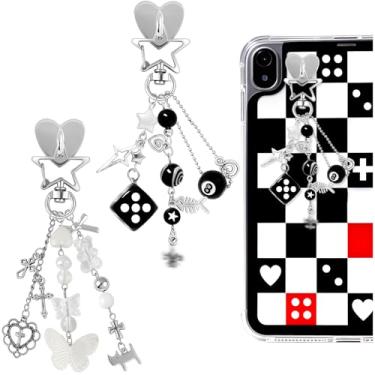 Imagem de 2 peças de berloques para Kindle Kit de berloques de telefone fofo prata Y2k pingentes para Kindle com gancho preto branco decorações de telefone para capa hippers acessórios para leitores amantes de