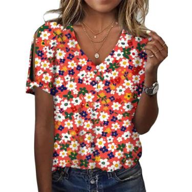 Imagem de Blusa feminina HOTYD de verão com estampa floral boho de algodão 3GG