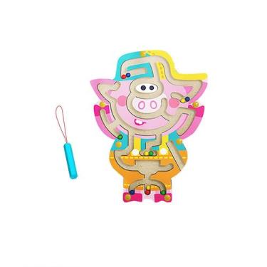 Imagem de Animais de madeira caneta magnética labirinto jogo bola magnética mão 