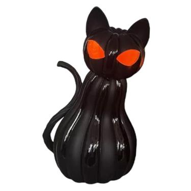 Imagem de rockible Decoração de abóbora de gato de Halloween Luz noturna Abajur de cabeceira Enfeite para banheiro e escritório, L