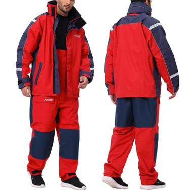 Imagem de Jaqueta de vela Navis Marine Coastal com calça de babador roupa de chuva para pesca e clima ruim, Vermelho, Large (6',185lb~215lb)