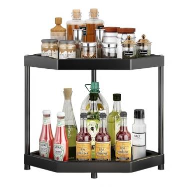 Imagem de villertech Prateleira de canto para cozinha, bancada, 2 níveis, organizador de banheiro, balcão, armário, canto, prateleira de temperos, organizador de maquiagem, organizador sob a pia, preto