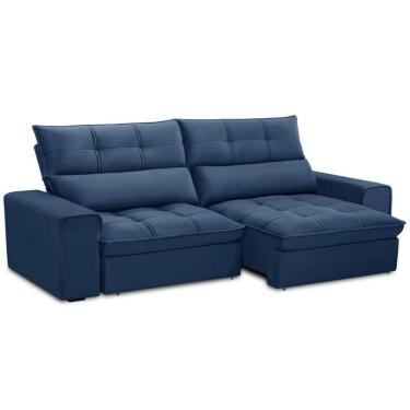 Imagem de Sofá Retrátil Reclinável Para Sala 3 Lugares 210cm Asaph F04 Veludo Azul - Lyam Decor