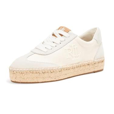 Imagem de Lauren Ralph Lauren Tênis feminino Luize Canvas & Suede Espadrille, Branco neve/Bianco, 41