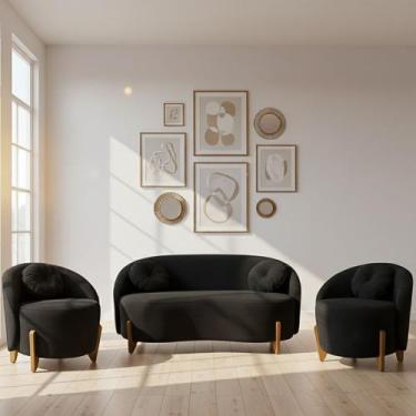 Imagem de Kit 01 Sofá 2 Lugares + 02 Poltronas Orgânicos c/ Almofadas Curvo Sala