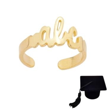 Imagem de Anel formatura infantil ABC ajustável banhado a ouro 18k antialérgico letra cursiva