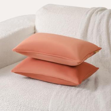 Imagem de Ailuteie Conjunto de 2 capas de almofada 50 x 30 cm - fronhas decorativas sólidas para sofá, cama - capas de almofada retangulares com tubulação (sem enchimento) laranja âmbar