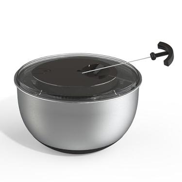 Imagem de COOK WITH COLOR Spinner de salada de aço inoxidável – Lavadora de alface e secadora de legumes para facilitar a preparação da salada – Base antiderrapante com alça de puxar – Sistema de freio de