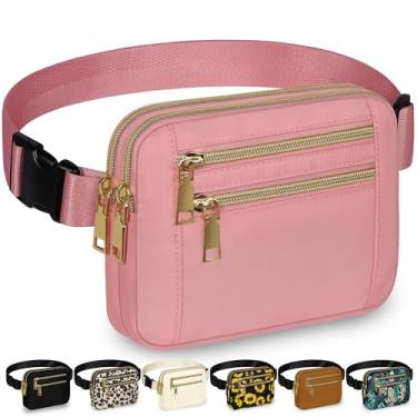 Imagem de Capolo Pochetes femininas modernas com alça ajustável e 4 bolsos com zíper, impermeável, em todos os lugares, bolsa de cinto transversal para treino, corrida, viagem, rosa, Large