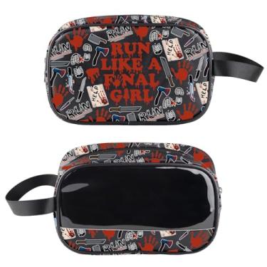 Imagem de PXTIDY Presentes de filmes de terror bolsa de maquiagem transparente para filmes de terror bolsa de higiene pessoal transparente para amantes de filmes de terror presente para fãs de terror, Preto