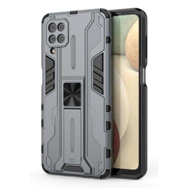 Imagem de SORAKA Capa para Samsung Galaxy A12 com suporte Capa de proteção resistente para Samsung Galaxy M12 Capa com placa de metal para suporte magnético para carro Capa Silm Fit