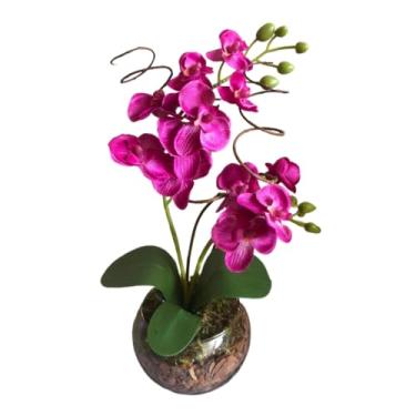 Imagem de Arranjo De Flores Artificiais Orquidea 40 Cm Altura Com Vaso De Vidro E Musgo Natural Decoracao Sala quarto quarto(ROSA)